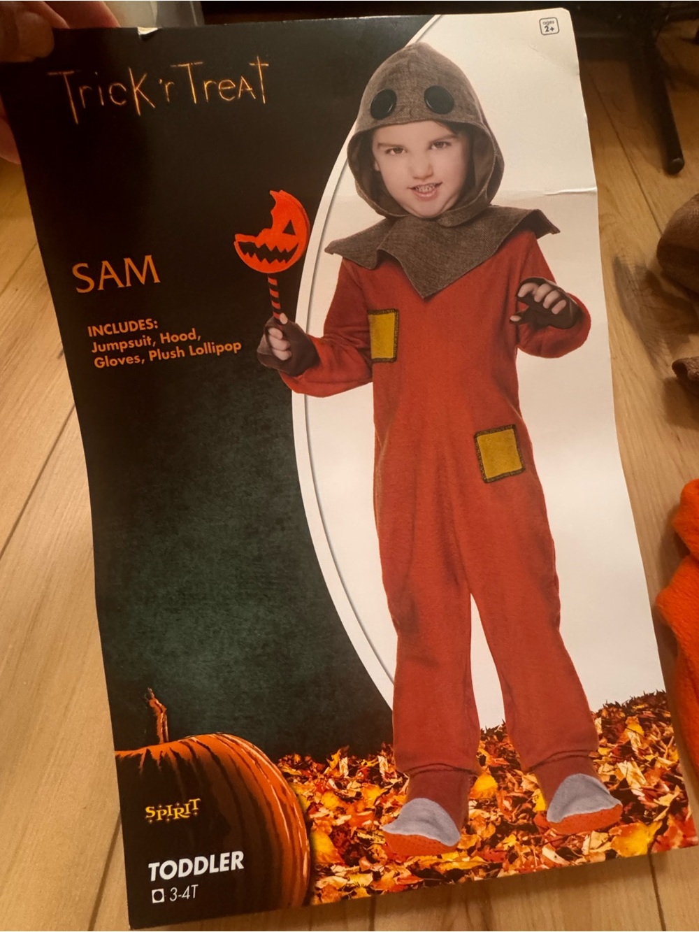 Trick 'r Treat Sam Toddler Costume Hooded Jumpsuit with Gloves NO LOLLIPOP